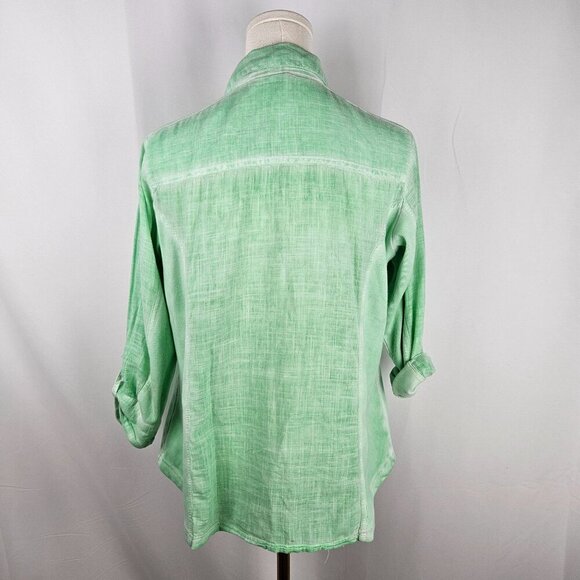 Parsley & Sage Green Button-Down Cotton Shirt Medium 3/4 Sleeve Boho - Picture 4 of 9